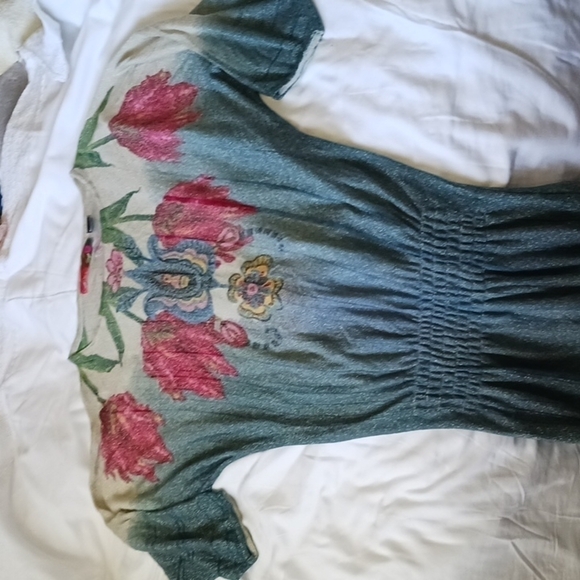 DESIGUAL Boho Dolman Sleeve Floral Mettalic Disco Mini Dress, Sz M - Picture 11 of 15